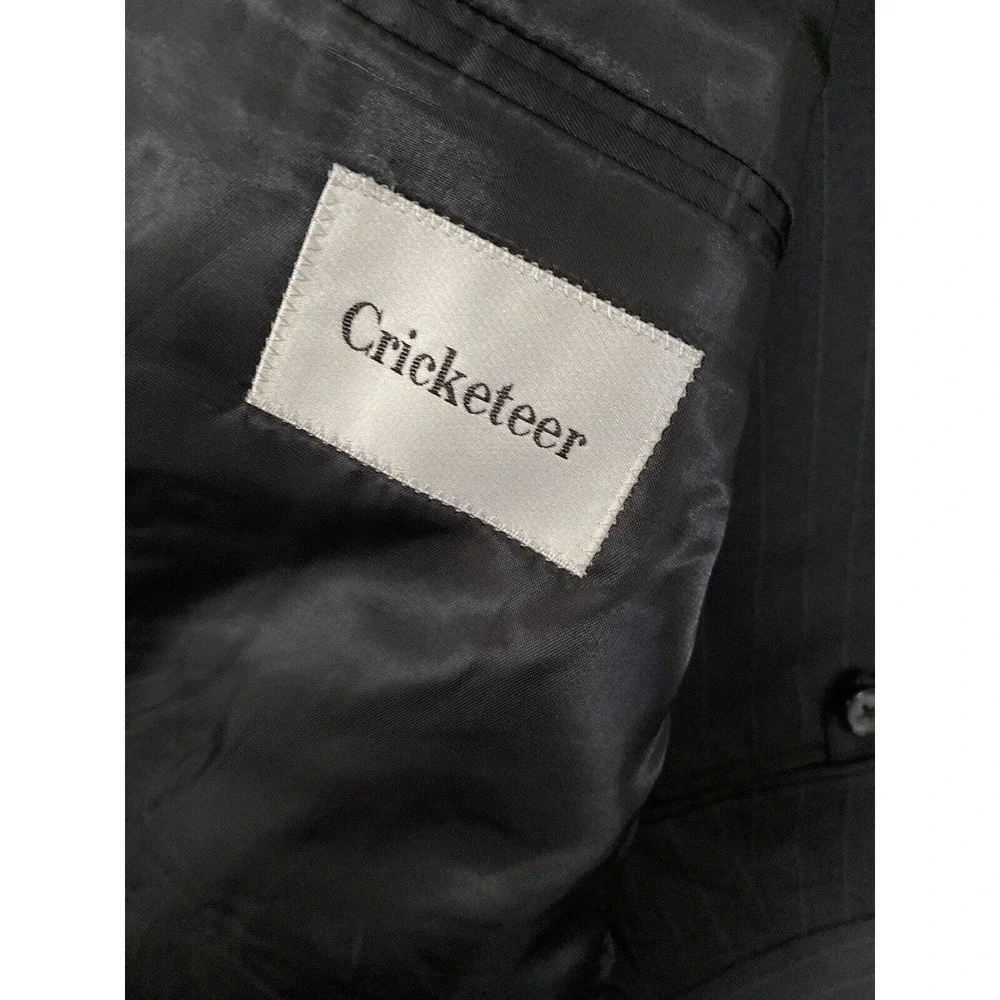 Cricketeer Suit Dark Gray Striped Wool Jacket Pants 2 Piece USA 48 R 46W /